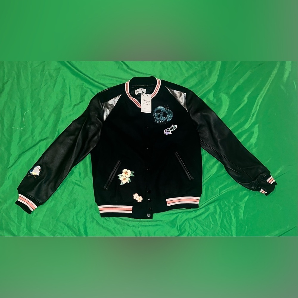NWT Disney x Coach 10% Leather Black Varsity Jacket size 8 - Picture 3 of 17